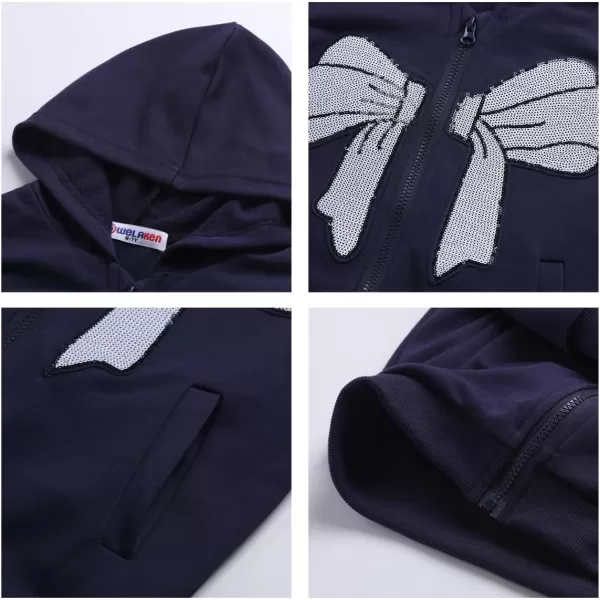 WELAKEN Girls Zip Up Hoodie Sweatshirt with Pockets Long Sleeve Jacket OutfitsNavy Blue