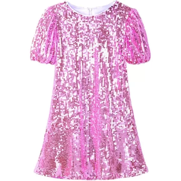 WELAKEN Girls Ombre Sequin Dress Sparkly Fancy Short Puff Sleeves Gradient Party DressPink
