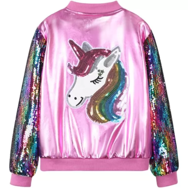 WELAKEN Uniocrn Bomber Jacket With Sparkly Sleeve For Girls Toddler ampamp Kids Sequin Lightweight Flight JacketPink