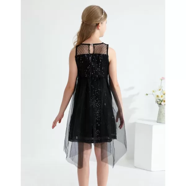 Girl Sequin Dress Kids Sparkle Sleeveless Tulle Party Prom Mesh DressBlack