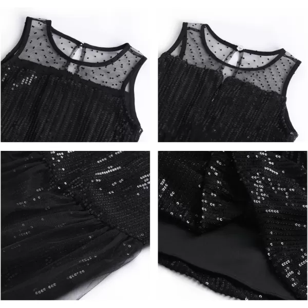 Girl Sequin Dress Kids Sparkle Sleeveless Tulle Party Prom Mesh DressBlack