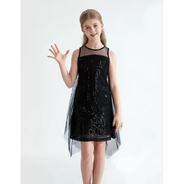 Girl Sequin Dress Kids Sparkle Sleeveless Tulle Party Prom Mesh DressBlack