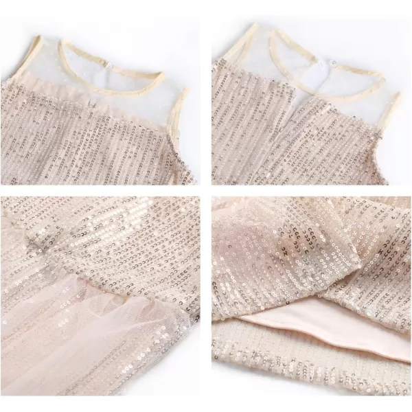Girl Sequin Dress Kids Sparkle Sleeveless Tulle Party Prom Mesh DressChampagne