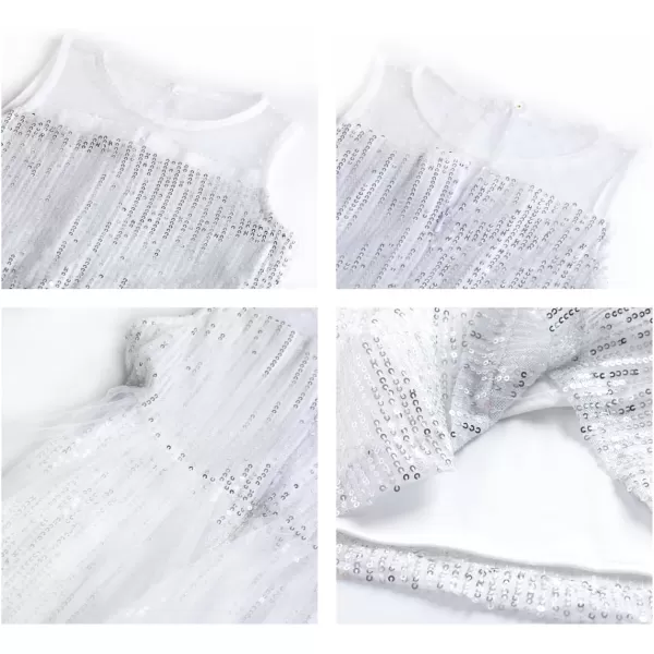 Girl Sequin Dress Kids Sparkle Sleeveless Tulle Party Prom Mesh DressSilver