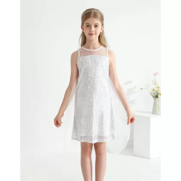 Girl Sequin Dress Kids Sparkle Sleeveless Tulle Party Prom Mesh DressSilver