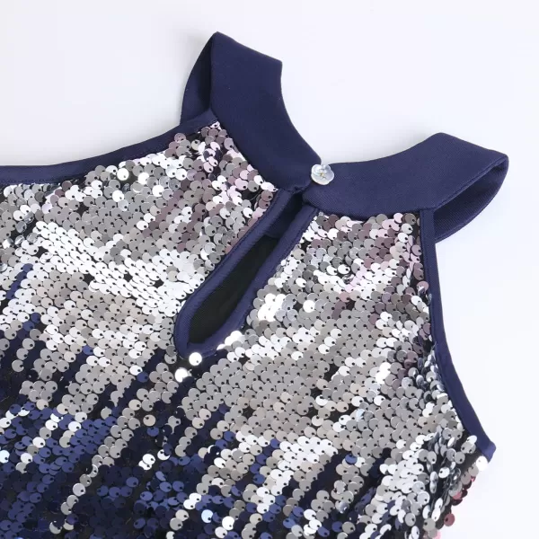WELAKEN Girls Ombre Sequin Dress for Kid Sparkly Halter Neck Sleeveless Gradient Party Prom DressNavy Blue silver