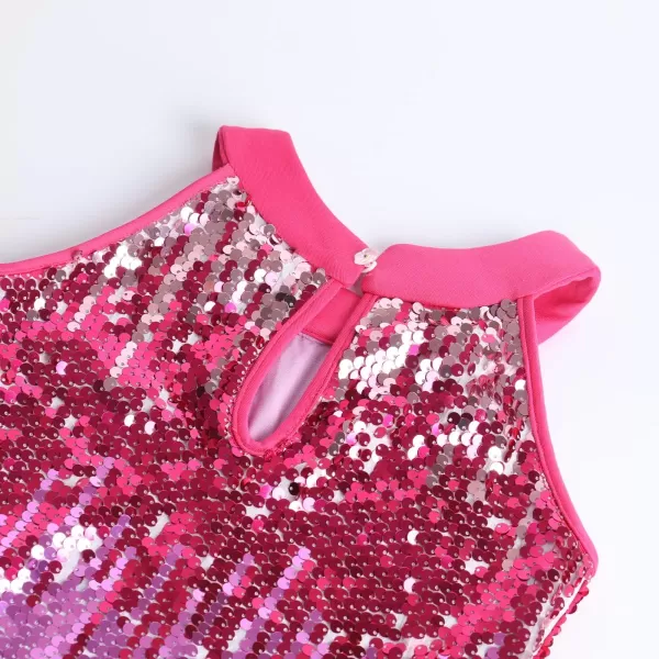 WELAKEN Girls Ombre Sequin Dress for Kid Sparkly Halter Neck Sleeveless Gradient Party Prom DressPink