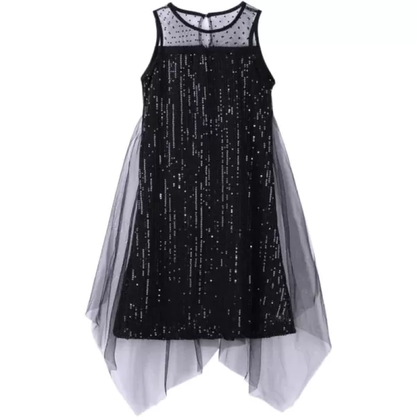 Girl Sequin Dress Kids Sparkle Sleeveless Tulle Party Prom Mesh DressBlack