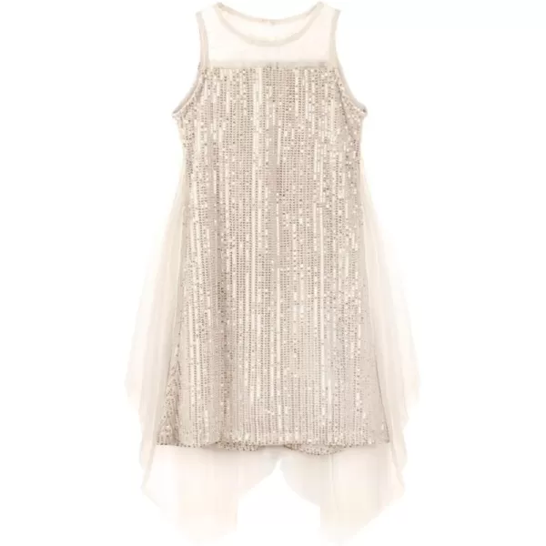 Girl Sequin Dress Kids Sparkle Sleeveless Tulle Party Prom Mesh DressChampagne