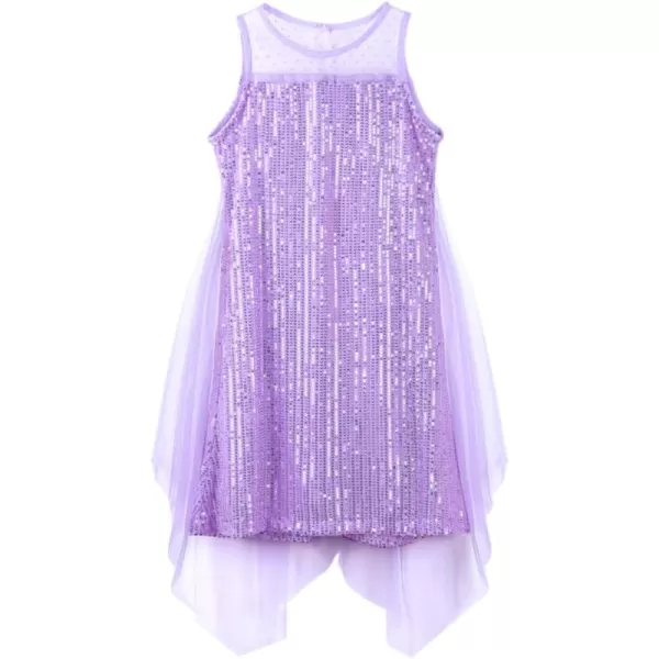 Girl Sequin Dress Kids Sparkle Sleeveless Tulle Party Prom Mesh DressPurple