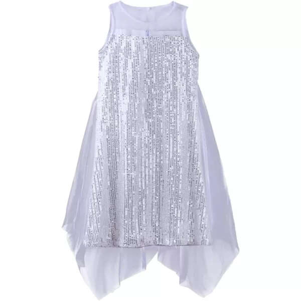 Girl Sequin Dress Kids Sparkle Sleeveless Tulle Party Prom Mesh DressSilver