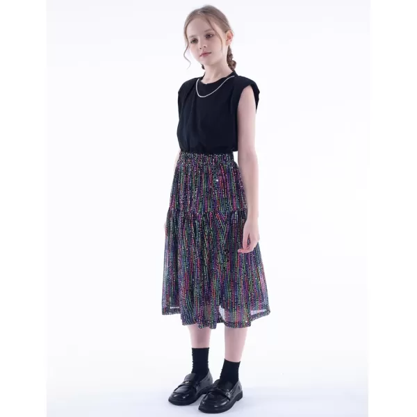 WELAKEN Sequin Long Skirt for Girls Toddler ampamp Kids Sparkle ALine Midi SkirtsBlack