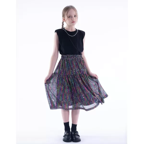 WELAKEN Sequin Long Skirt for Girls Toddler ampamp Kids Sparkle ALine Midi SkirtsBlack