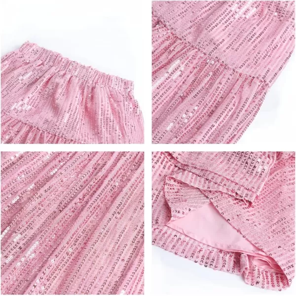 WELAKEN Sequin Long Skirt for Girls Toddler ampamp Kids Sparkle ALine Midi SkirtsPink