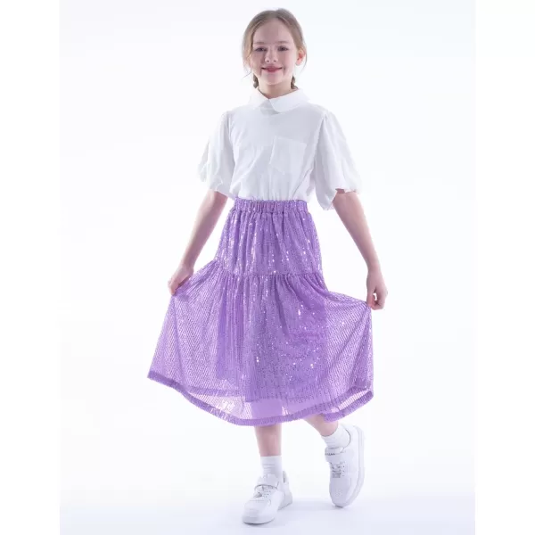 WELAKEN Sequin Long Skirt for Girls Toddler ampamp Kids Sparkle ALine Midi SkirtsPurple