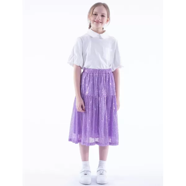 WELAKEN Sequin Long Skirt for Girls Toddler ampamp Kids Sparkle ALine Midi SkirtsPurple