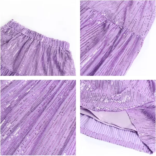WELAKEN Sequin Long Skirt for Girls Toddler ampamp Kids Sparkle ALine Midi SkirtsPurple