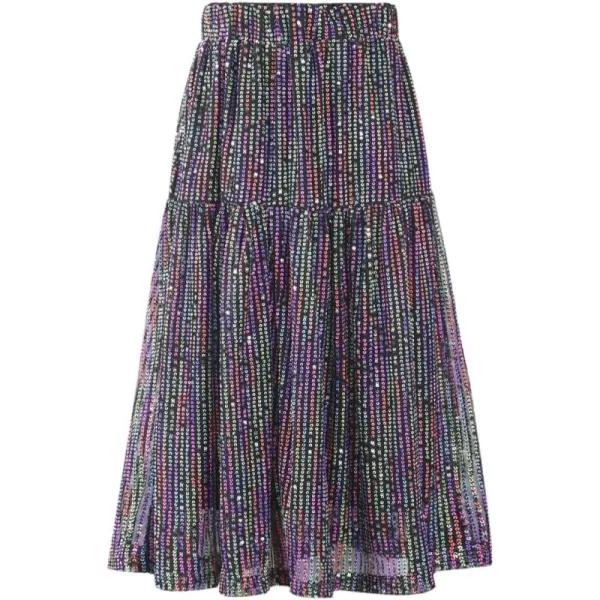 WELAKEN Sequin Long Skirt for Girls Toddler ampamp Kids Sparkle ALine Midi SkirtsBlack