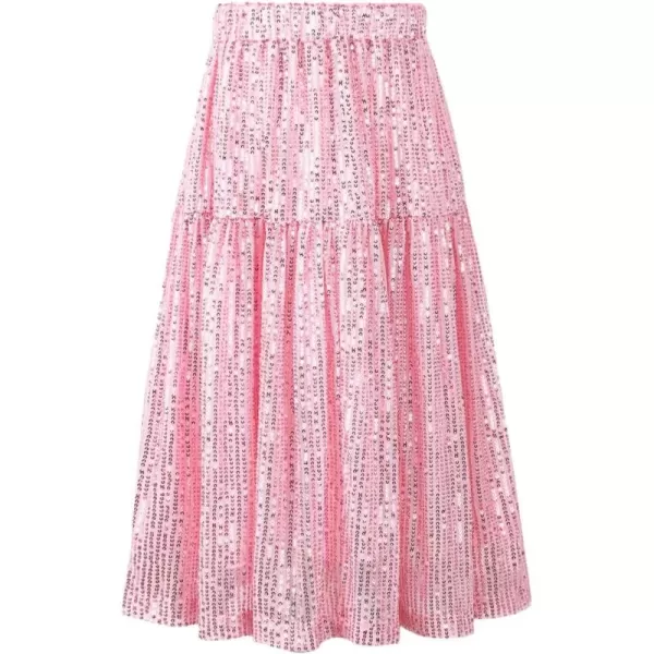 WELAKEN Sequin Long Skirt for Girls Toddler ampamp Kids Sparkle ALine Midi SkirtsPink