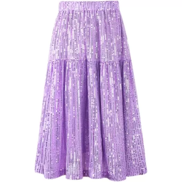 WELAKEN Sequin Long Skirt for Girls Toddler ampamp Kids Sparkle ALine Midi SkirtsPurple