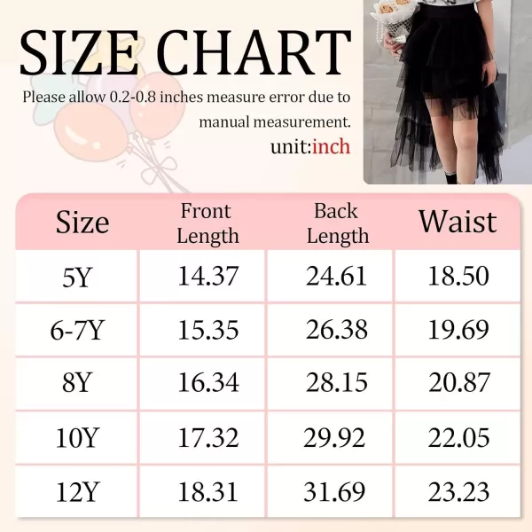 Girls Layered Tutu Skirts Elastic Waist Tulle HighLow Skorts Dance Party OutfitsBlack