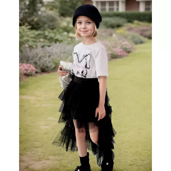Girls Layered Tutu Skirts Elastic Waist Tulle HighLow Skorts Dance Party OutfitsBlack
