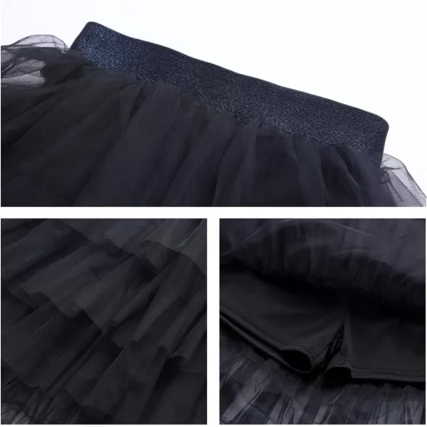 Girls Layered Tutu Skirts Elastic Waist Tulle HighLow Skorts Dance Party OutfitsBlack