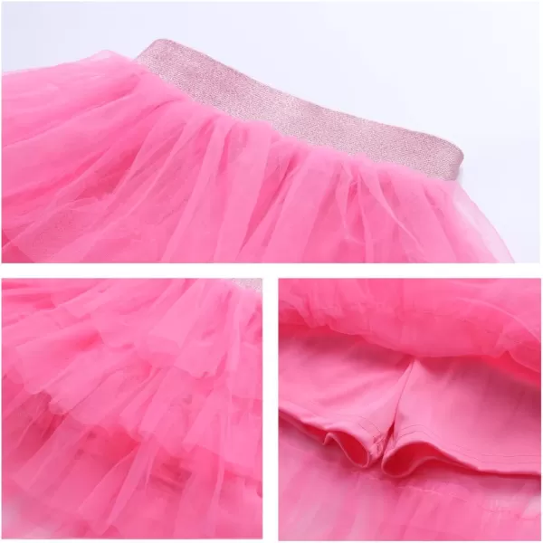 Girls Layered Tutu Skirts Elastic Waist Tulle HighLow Skorts Dance Party OutfitsHot Pink