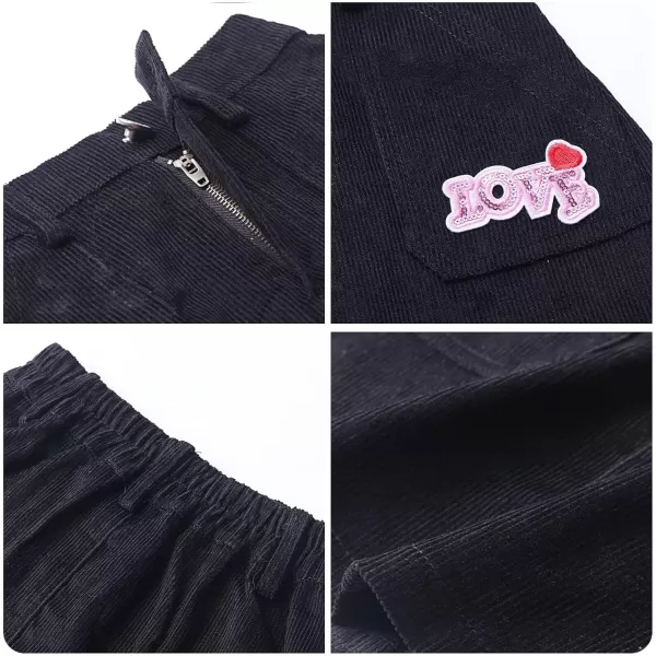 Girls Mini Skirts Love Embroidery Corduroy Shorts Skirt with PocketsBlack