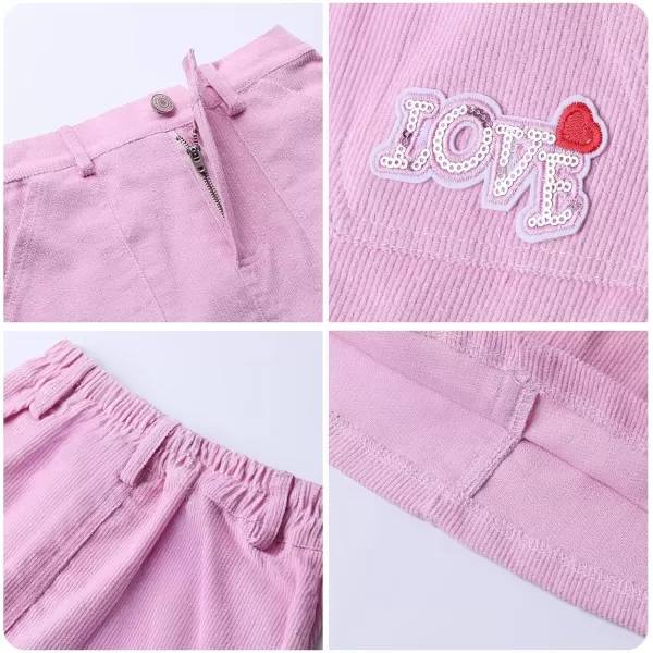 Girls Mini Skirts Love Embroidery Corduroy Shorts Skirt with PocketsPink
