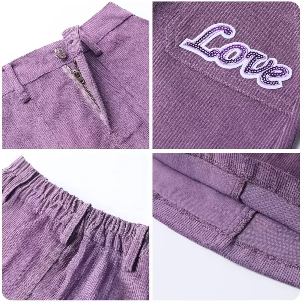 Girls Mini Skirts Love Embroidery Corduroy Shorts Skirt with PocketsPurple