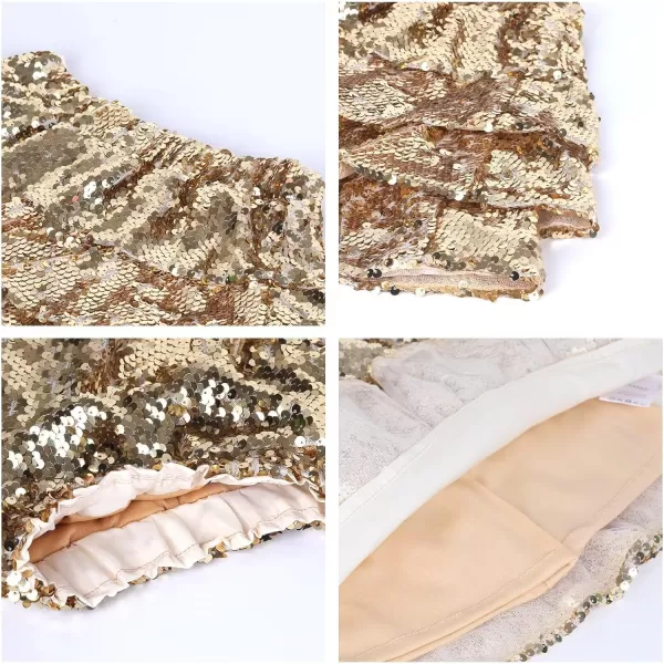 WELAKEN Sparkle Sequin Skirt for Girls Kids Elastic Waist Three Layer Ruffle SkirtGold