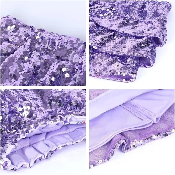 WELAKEN Sparkle Sequin Skirt for Girls Kids Elastic Waist Three Layer Ruffle SkirtPurple