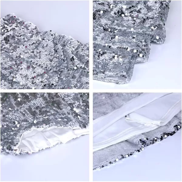 WELAKEN Sparkle Sequin Skirt for Girls Kids Elastic Waist Three Layer Ruffle SkirtSilver