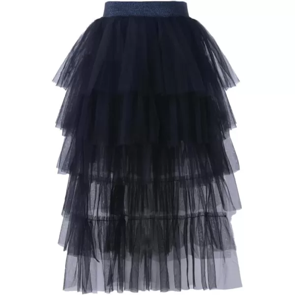 Girls Layered Tutu Skirts Elastic Waist Tulle HighLow Skorts Dance Party OutfitsBlack