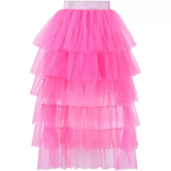 Girls Layered Tutu Skirts Elastic Waist Tulle HighLow Skorts Dance Party OutfitsHot Pink