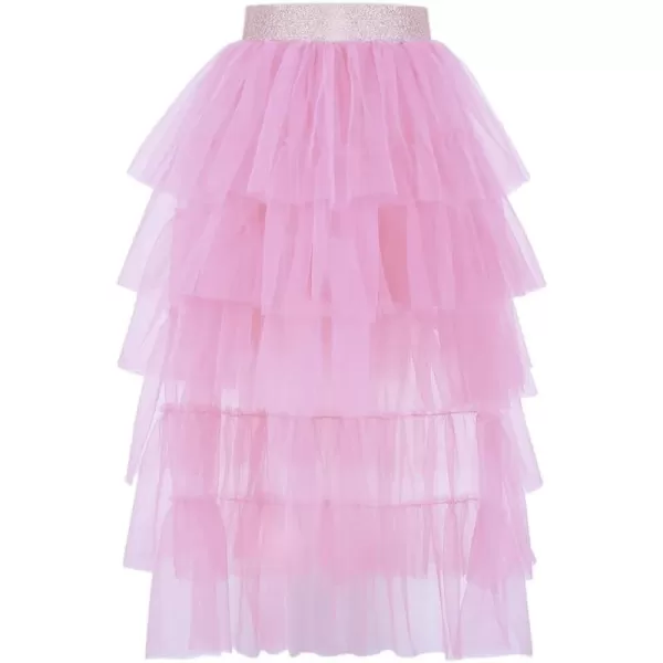 Girls Layered Tutu Skirts Elastic Waist Tulle HighLow Skorts Dance Party OutfitsPink
