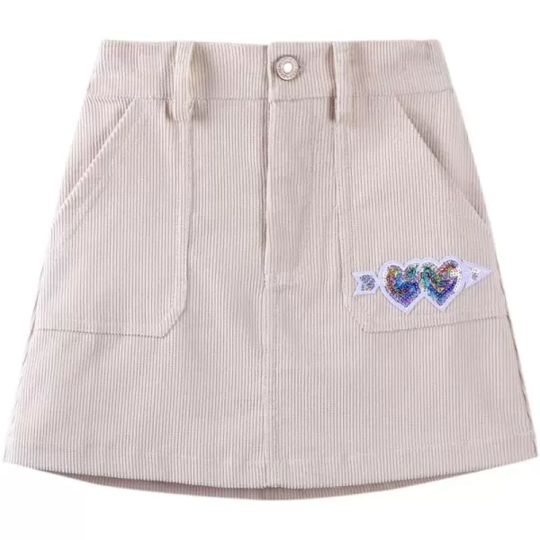 Girls Mini Skirts Love Embroidery Corduroy Shorts Skirt with PocketsBeige