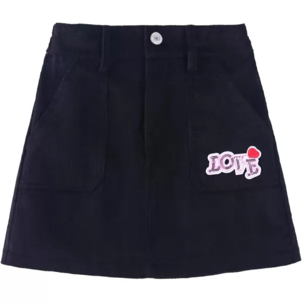 Girls Mini Skirts Love Embroidery Corduroy Shorts Skirt with PocketsBlack