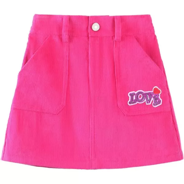 Girls Mini Skirts Love Embroidery Corduroy Shorts Skirt with PocketsHot Pink