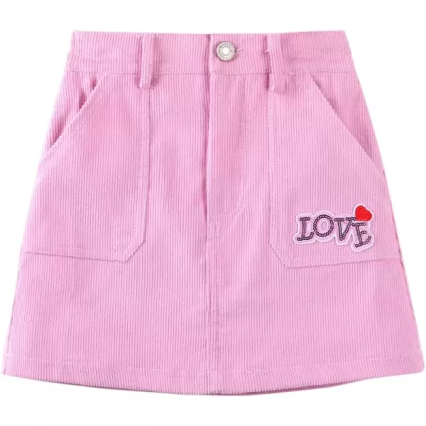 Girls Mini Skirts Love Embroidery Corduroy Shorts Skirt with PocketsPink