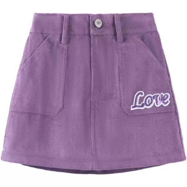 Girls Mini Skirts Love Embroidery Corduroy Shorts Skirt with PocketsPurple