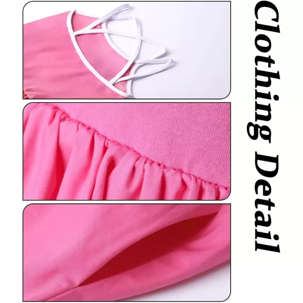 imageGirls Spaghetti Strap Dress Ruffle Midi Casual School Party Dresses with PocketsHot Pink