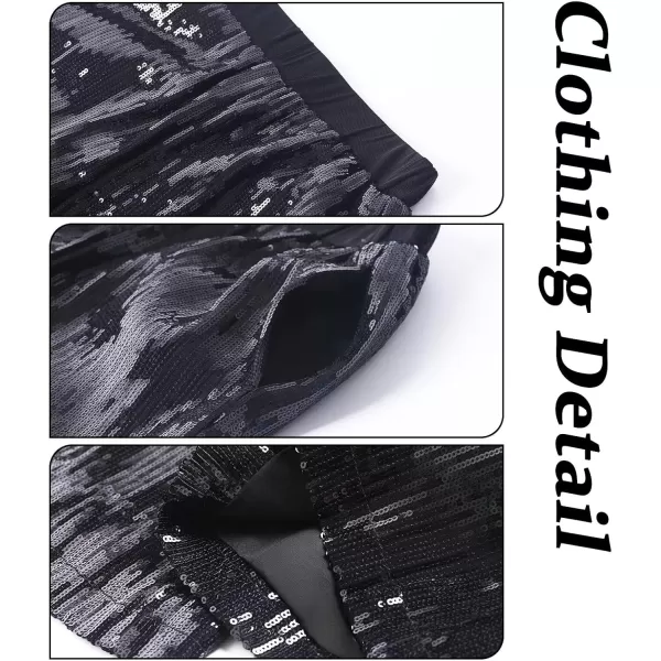 imageWELAKEN Girls Sequin Flare Pants Sparkle Elastic Waist Dance Pants with PocketsBlack