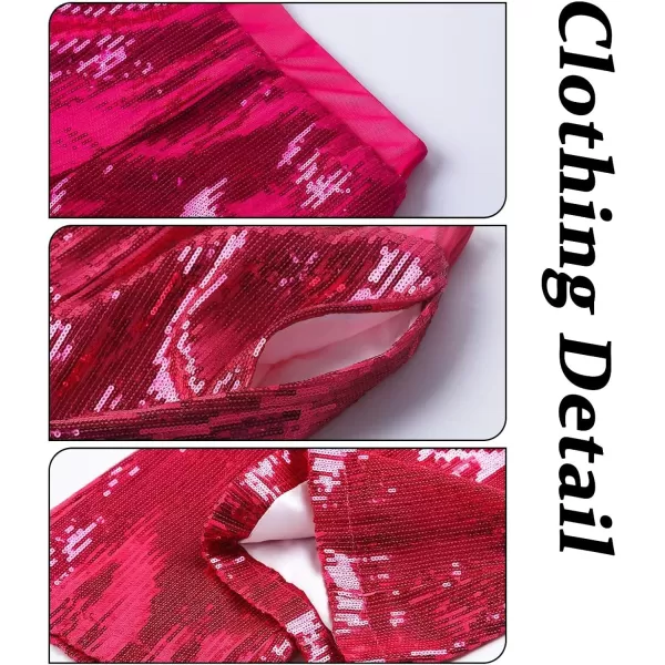 imageWELAKEN Girls Sequin Flare Pants Sparkle Elastic Waist Dance Pants with PocketsHot Pink