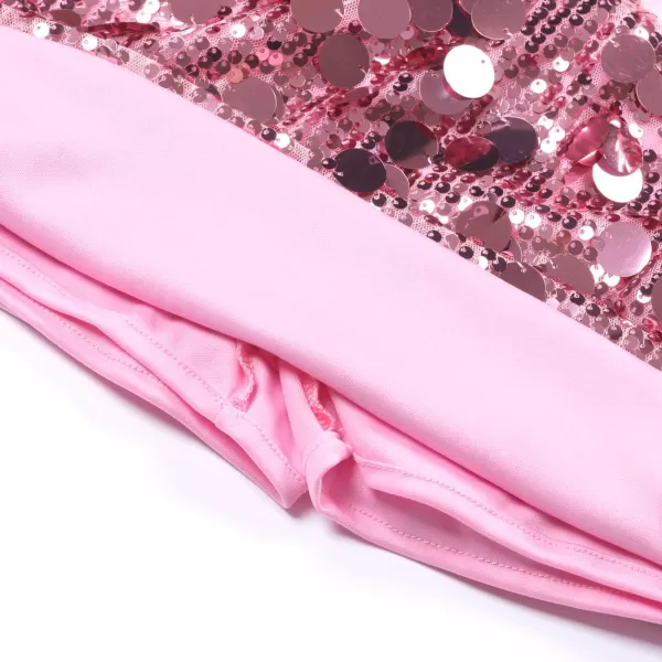 imageWELAKEN Sparkly Sequin Skirt for Girls Toddler ampamp Kids Elastic Waistband Skirts with LiningAglitter pink