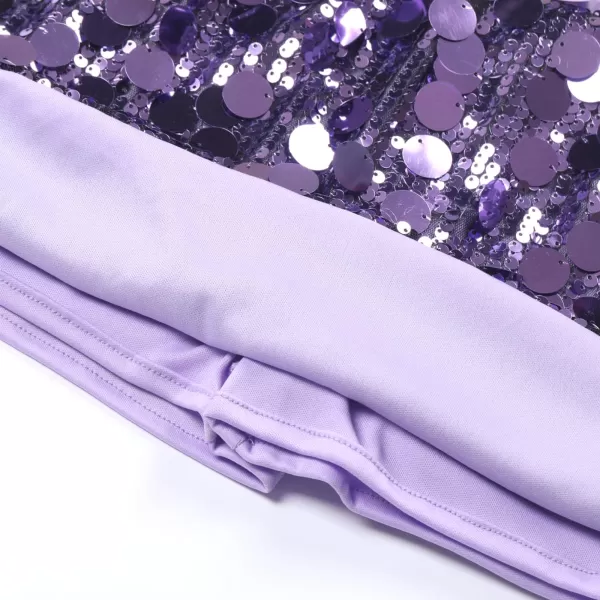 imageWELAKEN Sparkly Sequin Skirt for Girls Toddler ampamp Kids Elastic Waistband Skirts with LiningAglitter purple