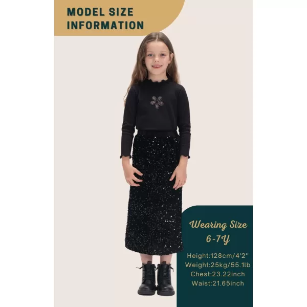 imageWELAKEN Sparkly Sequin Skirt for Girls Toddler ampamp Kids Elastic Waistband Skirts with LiningBlack midipencil