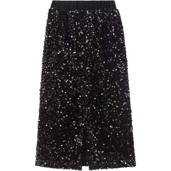 imageWELAKEN Sparkly Sequin Skirt for Girls Toddler ampamp Kids Elastic Waistband Skirts with LiningBlack midipencil