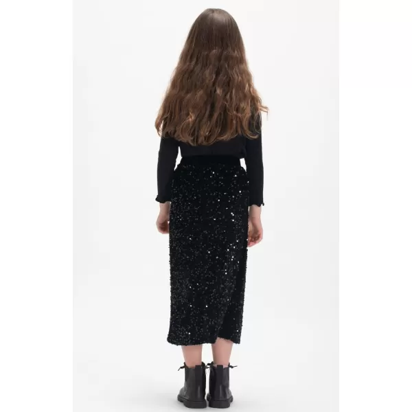 imageWELAKEN Sparkly Sequin Skirt for Girls Toddler ampamp Kids Elastic Waistband Skirts with LiningBlack midipencil